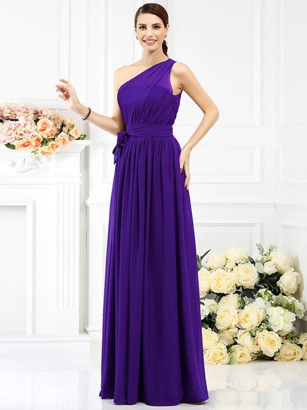 Charming One Shoulder Sash/Ribbon/Belt Sleeveless Long Chiffon Bridesmaid Dresses - Image 26