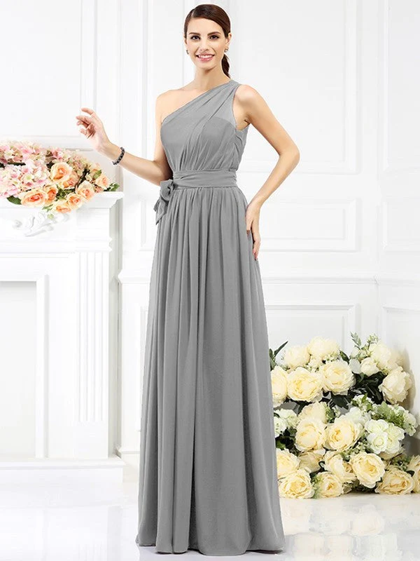 Charming One Shoulder Sash/Ribbon/Belt Sleeveless Long Chiffon Bridesmaid Dresses - Image 27