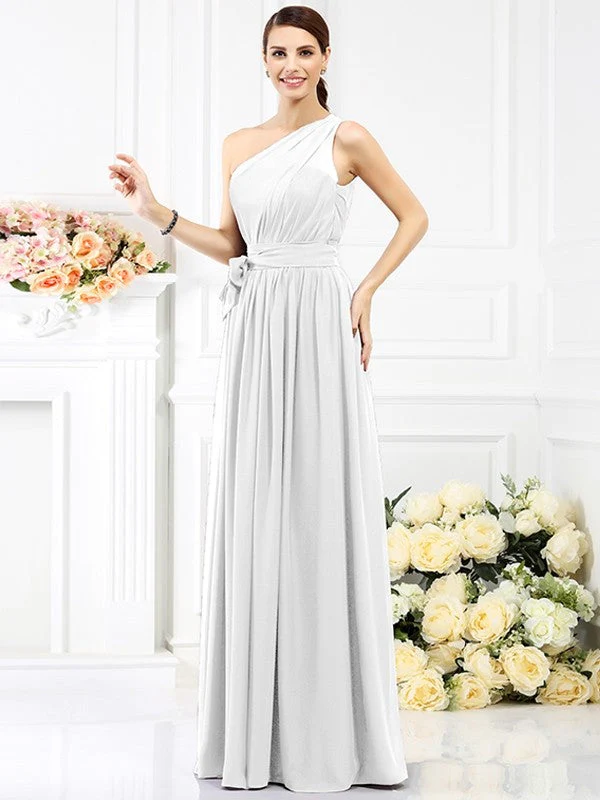 Charming One Shoulder Sash/Ribbon/Belt Sleeveless Long Chiffon Bridesmaid Dresses - Image 28