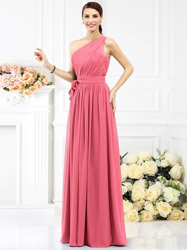 Charming One Shoulder Sash/Ribbon/Belt Sleeveless Long Chiffon Bridesmaid Dresses - Image 29