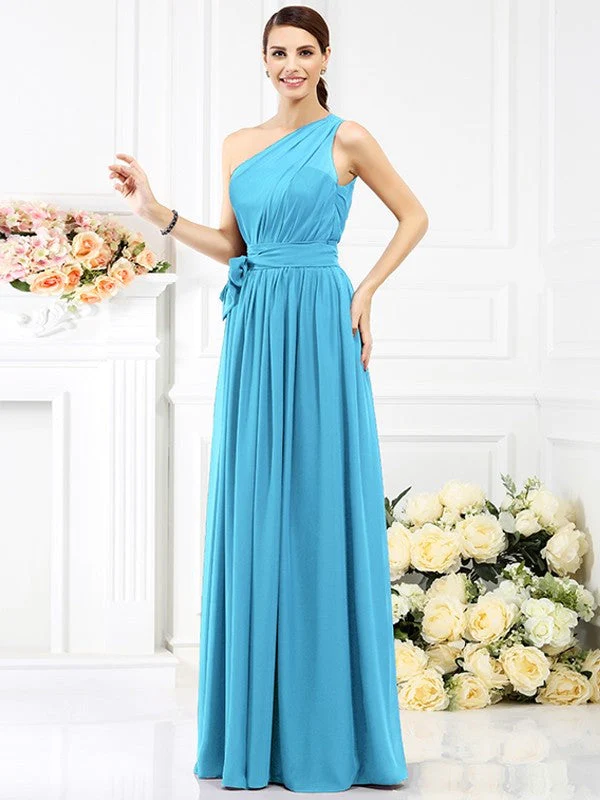 Charming One Shoulder Sash/Ribbon/Belt Sleeveless Long Chiffon Bridesmaid Dresses - Image 3