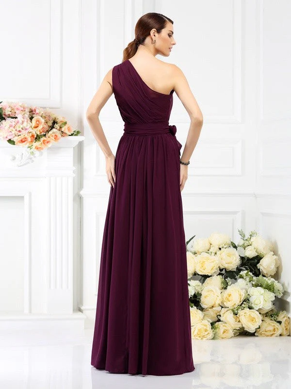 Charming One Shoulder Sash/Ribbon/Belt Sleeveless Long Chiffon Bridesmaid Dresses - Image 30