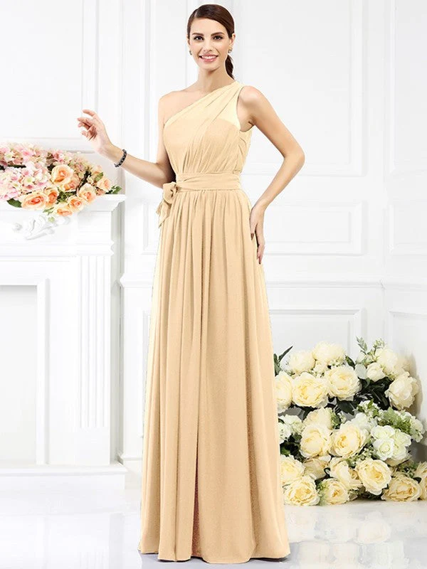 Charming One Shoulder Sash/Ribbon/Belt Sleeveless Long Chiffon Bridesmaid Dresses - Image 5