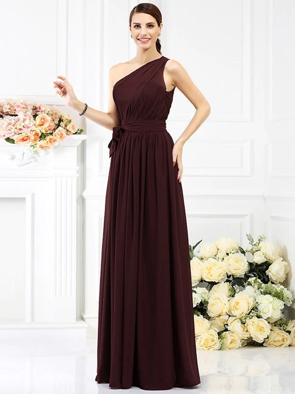 Charming One Shoulder Sash/Ribbon/Belt Sleeveless Long Chiffon Bridesmaid Dresses - Image 6