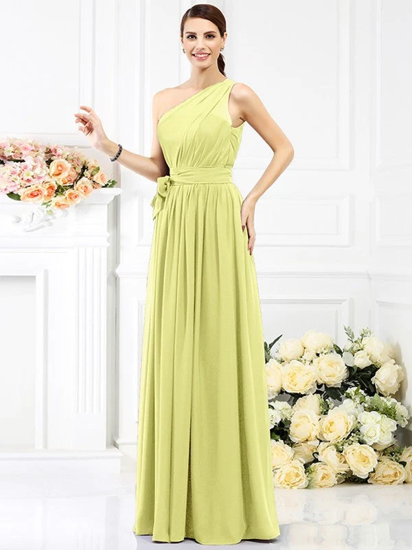 Charming One Shoulder Sash/Ribbon/Belt Sleeveless Long Chiffon Bridesmaid Dresses - Image 7