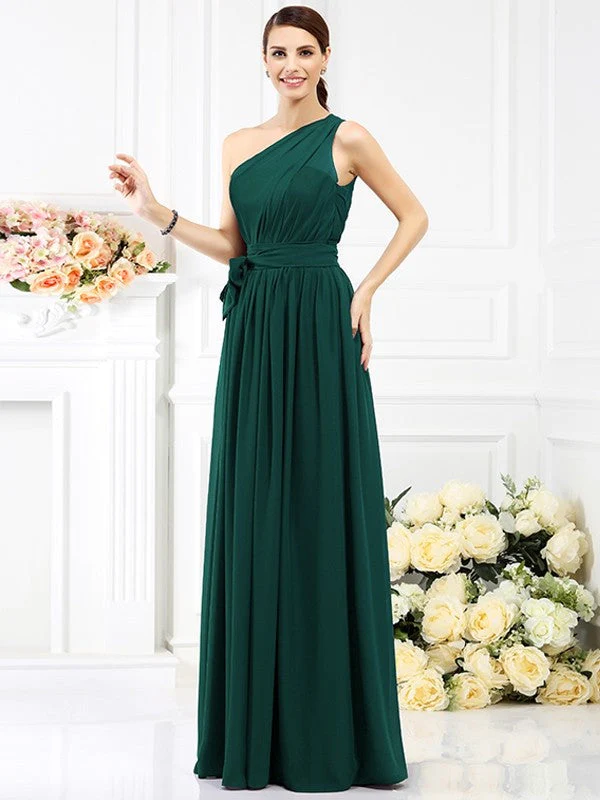 Charming One Shoulder Sash/Ribbon/Belt Sleeveless Long Chiffon Bridesmaid Dresses - Image 8