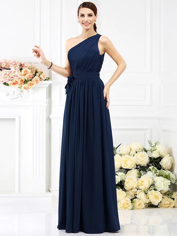 Charming One Shoulder Sash/Ribbon/Belt Sleeveless Long Chiffon Bridesmaid Dresses - Image 9