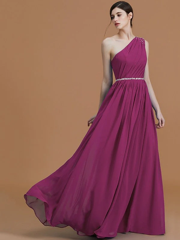 Classy Sleeveless One Shoulders Beading Chiffon Bridesmaid Dresses - Image 10
