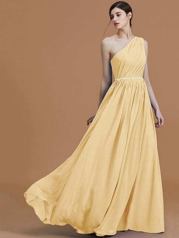 Classy Sleeveless One Shoulders Beading Chiffon Bridesmaid Dresses - Image 11