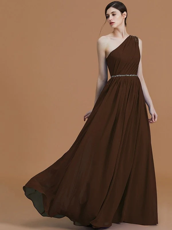 Classy Sleeveless One Shoulders Beading Chiffon Bridesmaid Dresses - Image 12