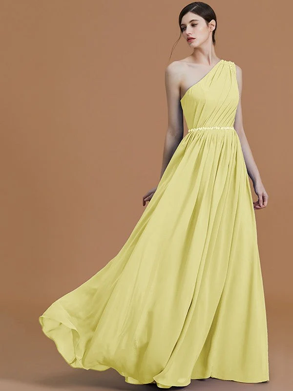 Classy Sleeveless One Shoulders Beading Chiffon Bridesmaid Dresses - Image 13