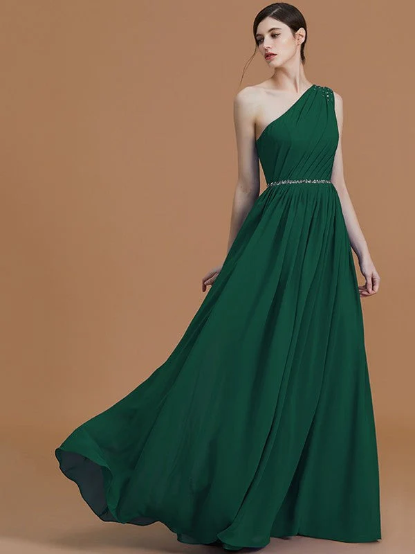 Classy Sleeveless One Shoulders Beading Chiffon Bridesmaid Dresses - Image 14