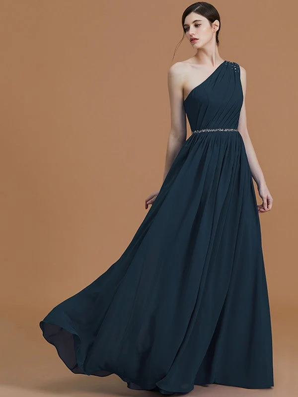 Classy Sleeveless One Shoulders Beading Chiffon Bridesmaid Dresses - Image 15