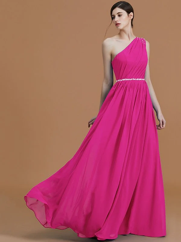 Classy Sleeveless One Shoulders Beading Chiffon Bridesmaid Dresses - Image 16