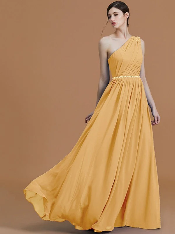 Classy Sleeveless One Shoulders Beading Chiffon Bridesmaid Dresses - Image 17