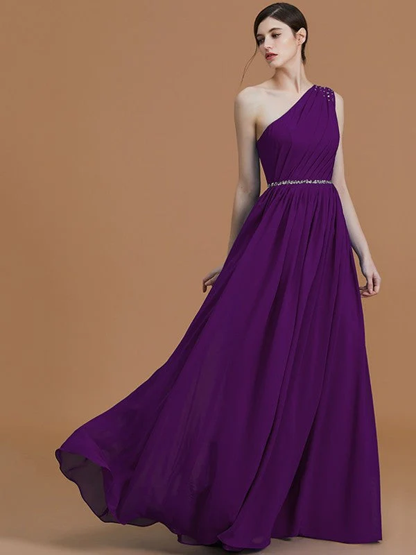 Classy Sleeveless One Shoulders Beading Chiffon Bridesmaid Dresses - Image 18