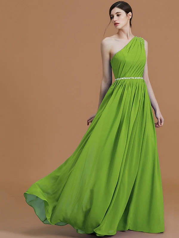 Classy Sleeveless One Shoulders Beading Chiffon Bridesmaid Dresses - Image 19