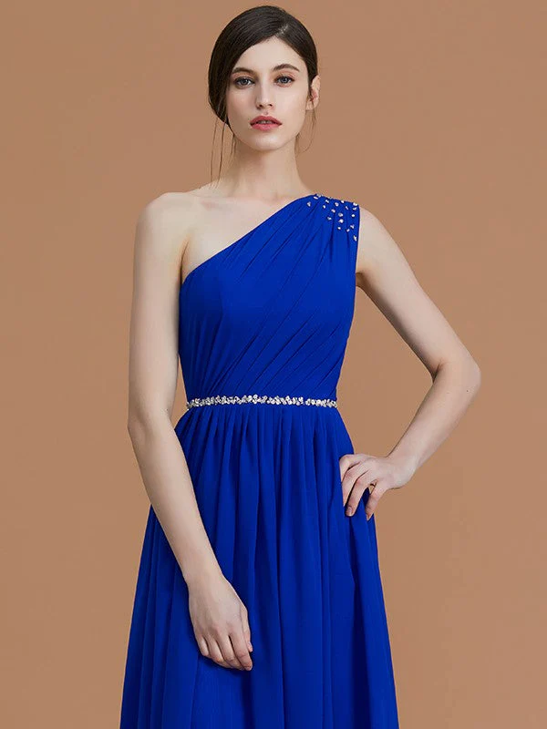 Classy Sleeveless One Shoulders Beading Chiffon Bridesmaid Dresses - Image 2