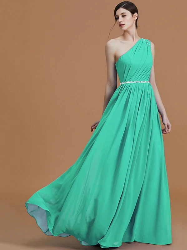 Classy Sleeveless One Shoulders Beading Chiffon Bridesmaid Dresses - Image 20