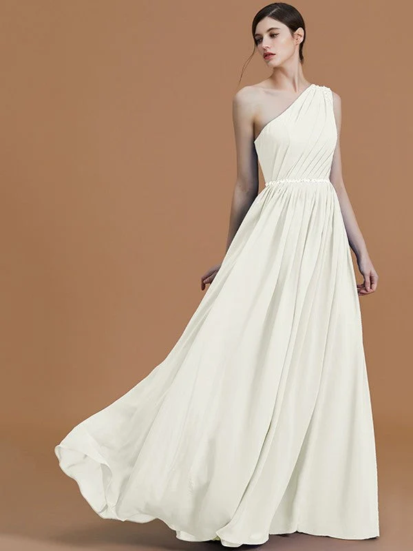 Classy Sleeveless One Shoulders Beading Chiffon Bridesmaid Dresses - Image 21
