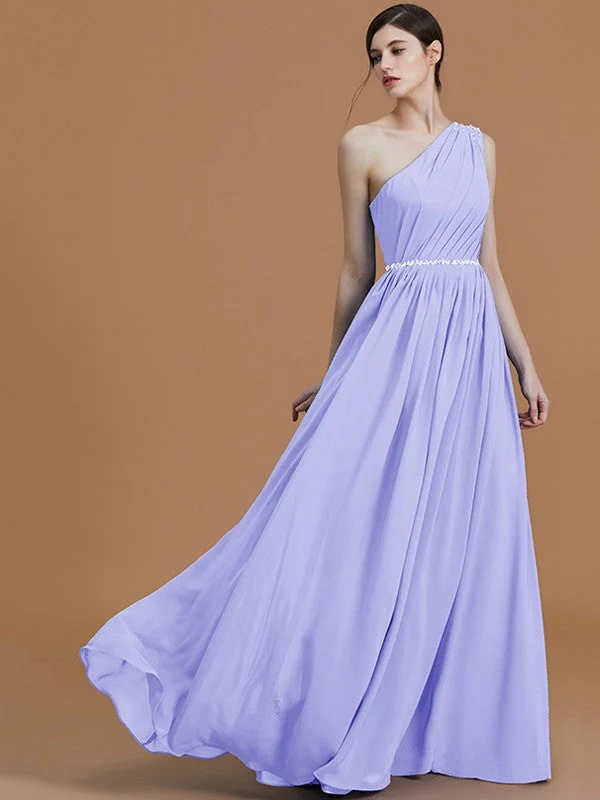 Classy Sleeveless One Shoulders Beading Chiffon Bridesmaid Dresses - Image 22