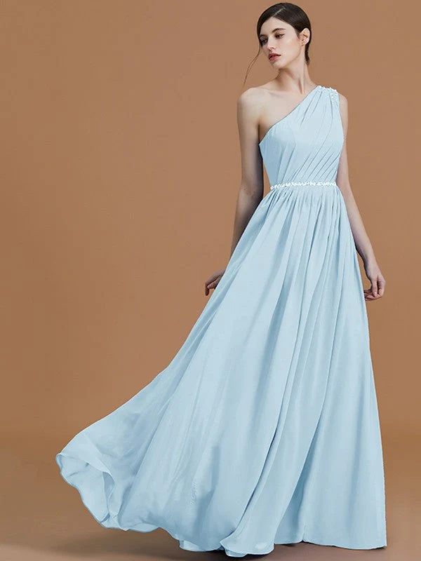 Classy Sleeveless One Shoulders Beading Chiffon Bridesmaid Dresses - Image 23