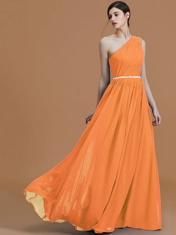 Classy Sleeveless One Shoulders Beading Chiffon Bridesmaid Dresses - Image 25