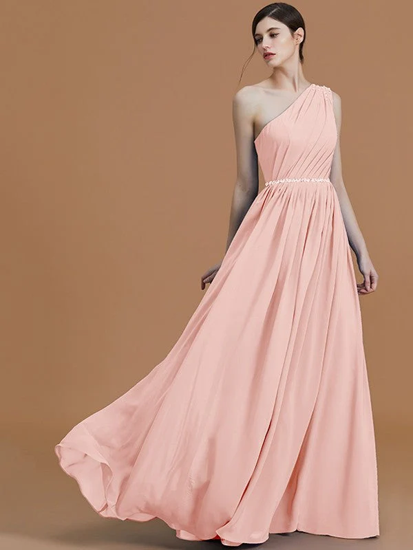 Classy Sleeveless One Shoulders Beading Chiffon Bridesmaid Dresses - Image 26