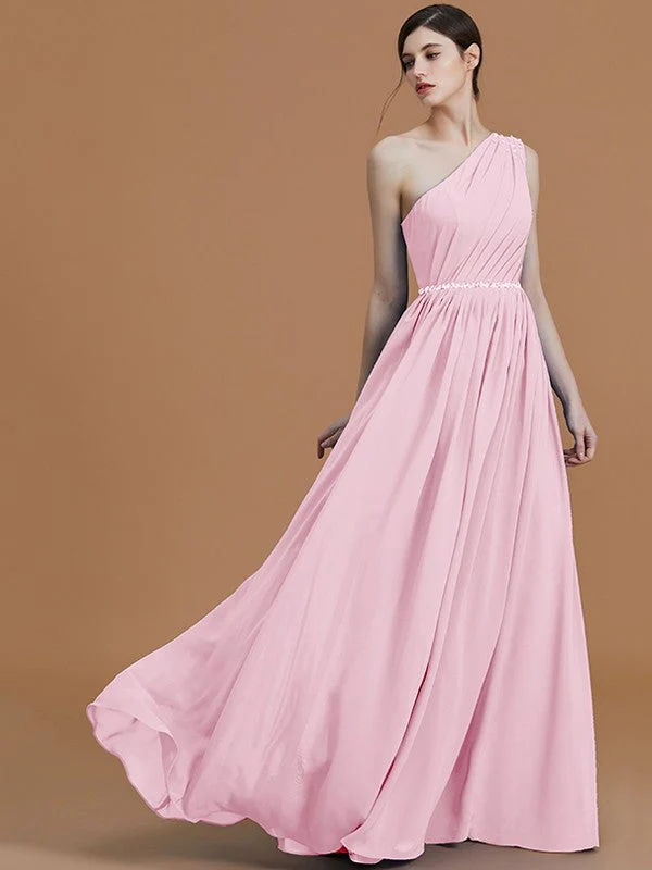 Classy Sleeveless One Shoulders Beading Chiffon Bridesmaid Dresses - Image 27