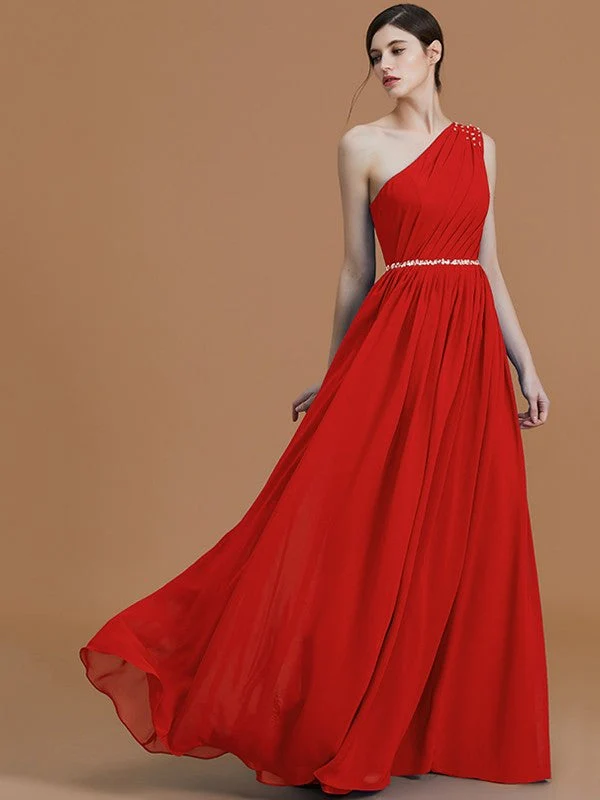 Classy Sleeveless One Shoulders Beading Chiffon Bridesmaid Dresses - Image 28