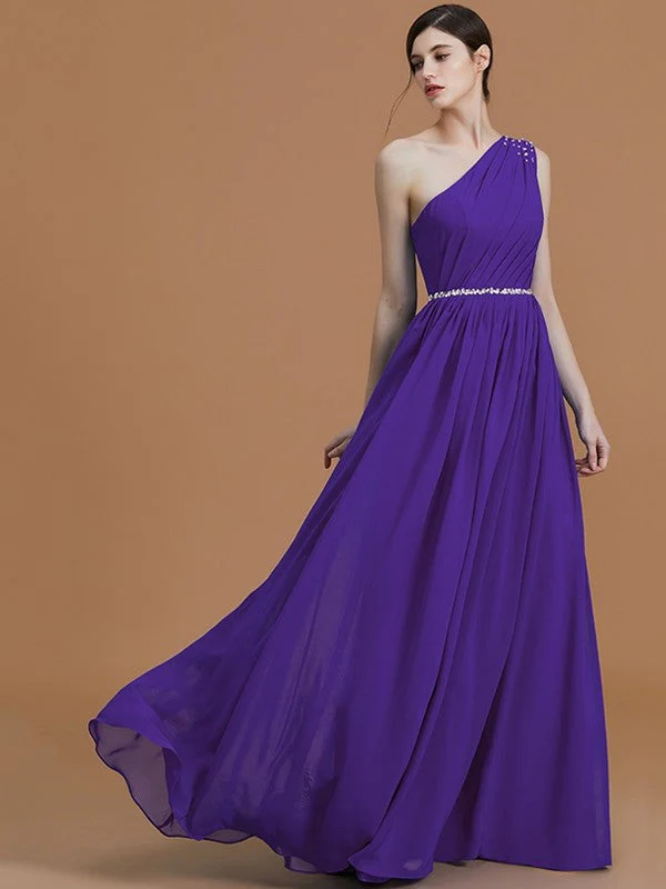 Classy Sleeveless One Shoulders Beading Chiffon Bridesmaid Dresses - Image 29