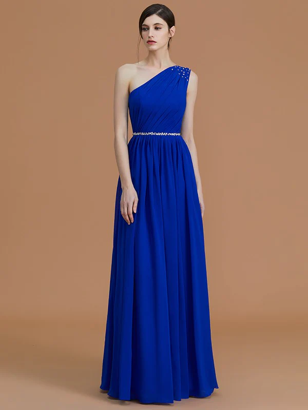Classy Sleeveless One Shoulders Beading Chiffon Bridesmaid Dresses - Image 3