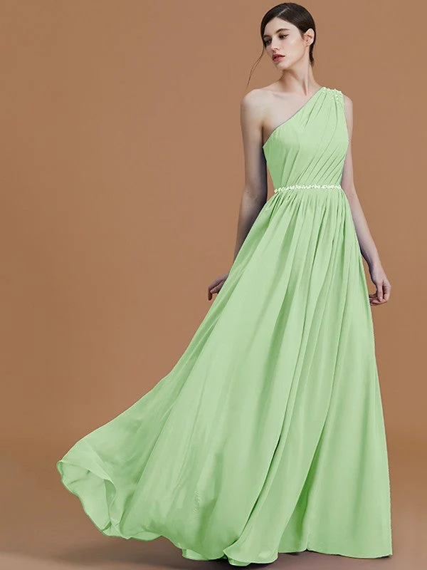 Classy Sleeveless One Shoulders Beading Chiffon Bridesmaid Dresses - Image 31