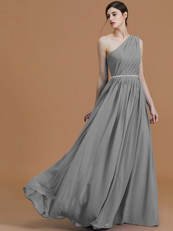 Classy Sleeveless One Shoulders Beading Chiffon Bridesmaid Dresses - Image 32