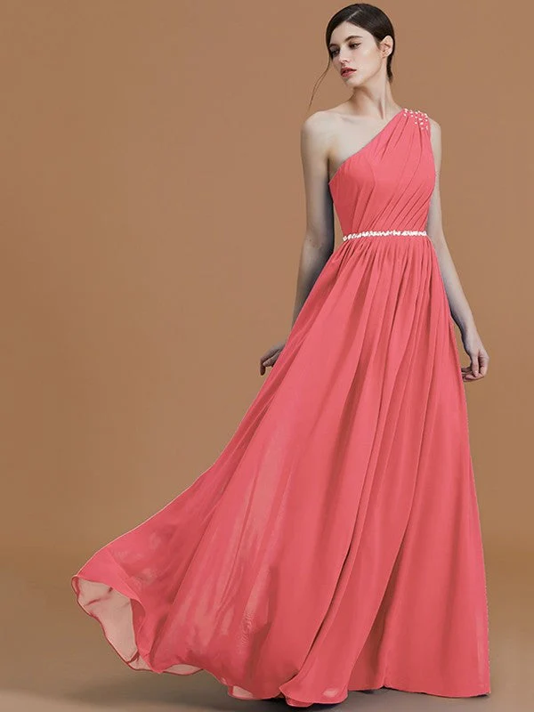 Classy Sleeveless One Shoulders Beading Chiffon Bridesmaid Dresses - Image 33