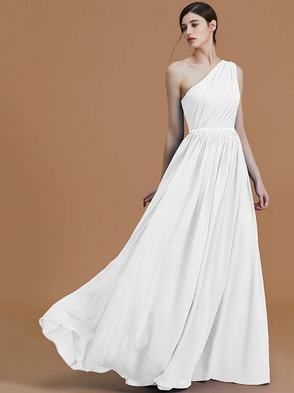 Classy Sleeveless One Shoulders Beading Chiffon Bridesmaid Dresses - Image 34