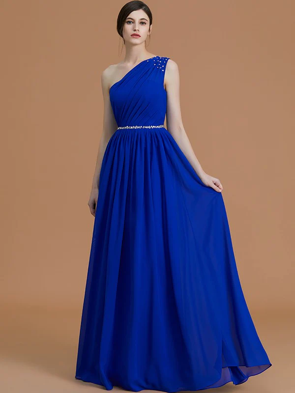 Classy Sleeveless One Shoulders Beading Chiffon Bridesmaid Dresses - Image 4