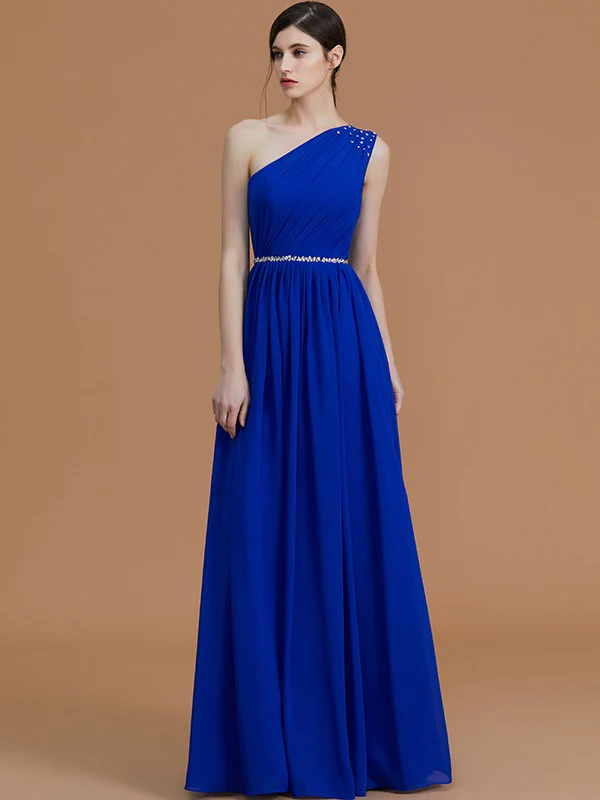 Classy Sleeveless One Shoulders Beading Chiffon Bridesmaid Dresses - Image 5
