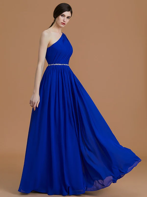 Classy Sleeveless One Shoulders Beading Chiffon Bridesmaid Dresses - Image 6