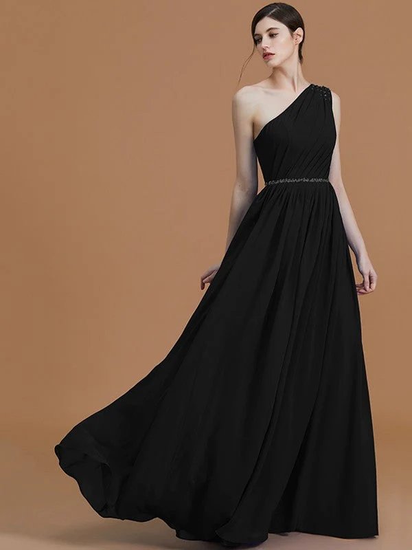 Classy Sleeveless One Shoulders Beading Chiffon Bridesmaid Dresses - Image 7