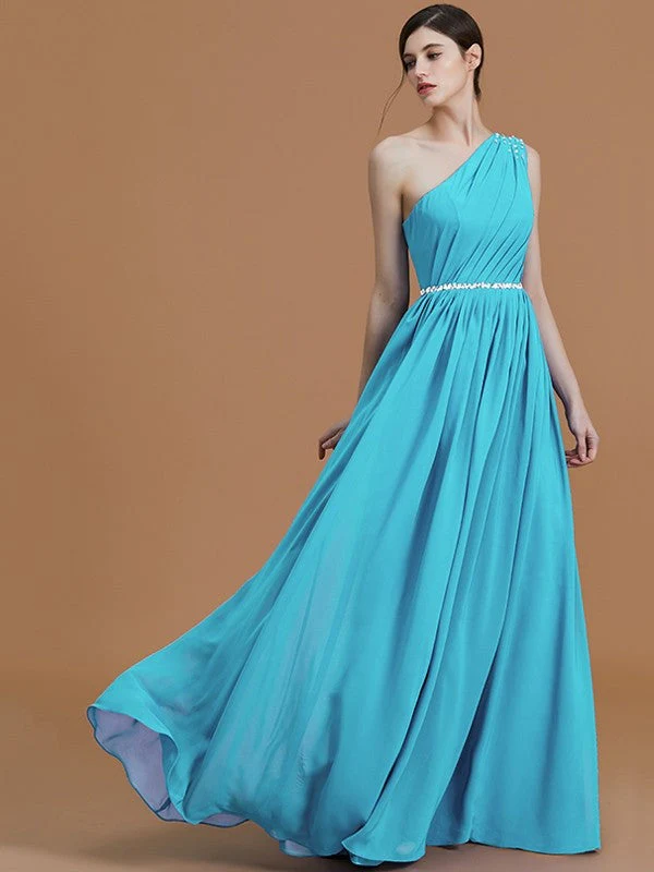 Classy Sleeveless One Shoulders Beading Chiffon Bridesmaid Dresses - Image 8