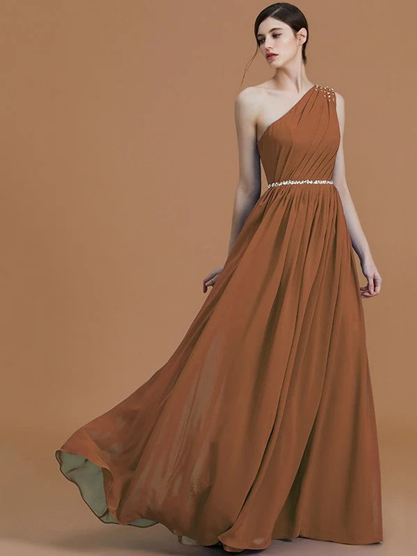 Classy Sleeveless One Shoulders Beading Chiffon Bridesmaid Dresses - Image 9