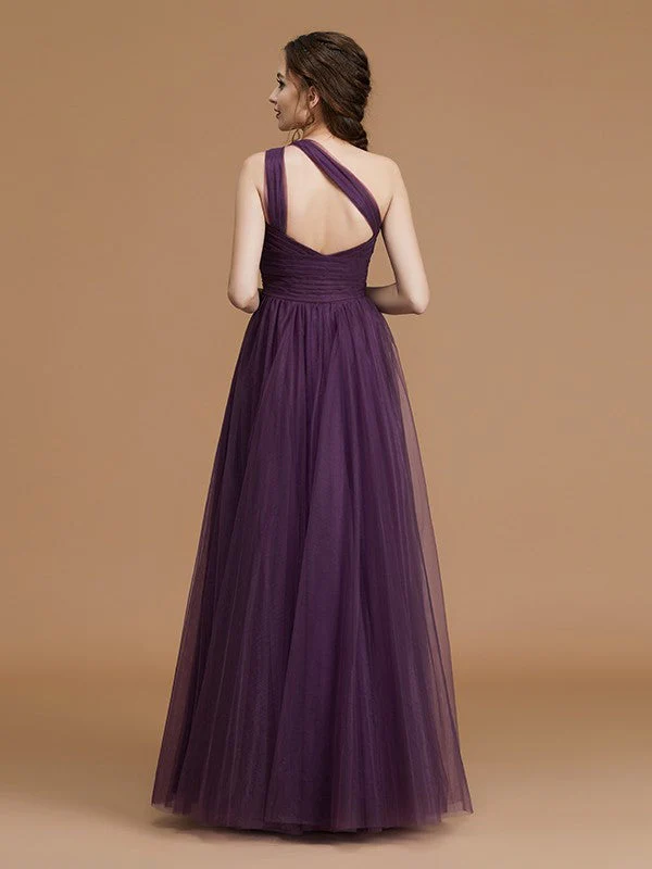 Classy Sleeveless One Shoulders Ruched Tulle Bridesmaid Dresses - Image 2