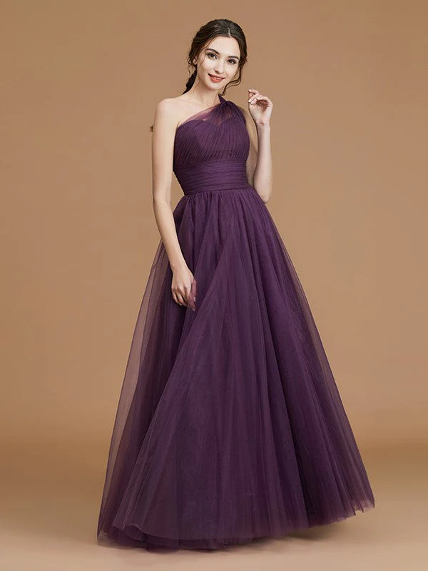 Classy Sleeveless One Shoulders Ruched Tulle Bridesmaid Dresses - Image 4