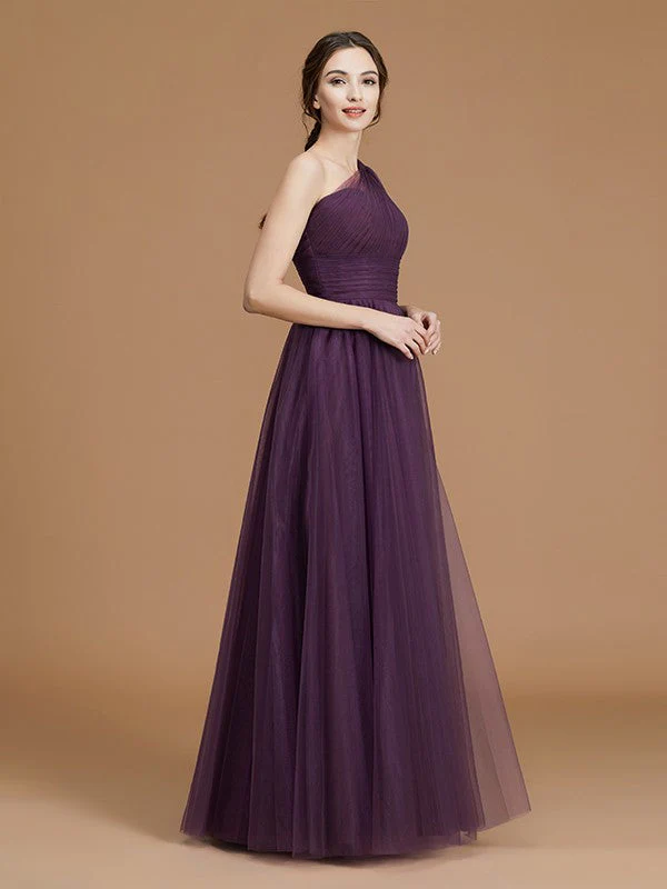 Classy Sleeveless One Shoulders Ruched Tulle Bridesmaid Dresses - Image 7