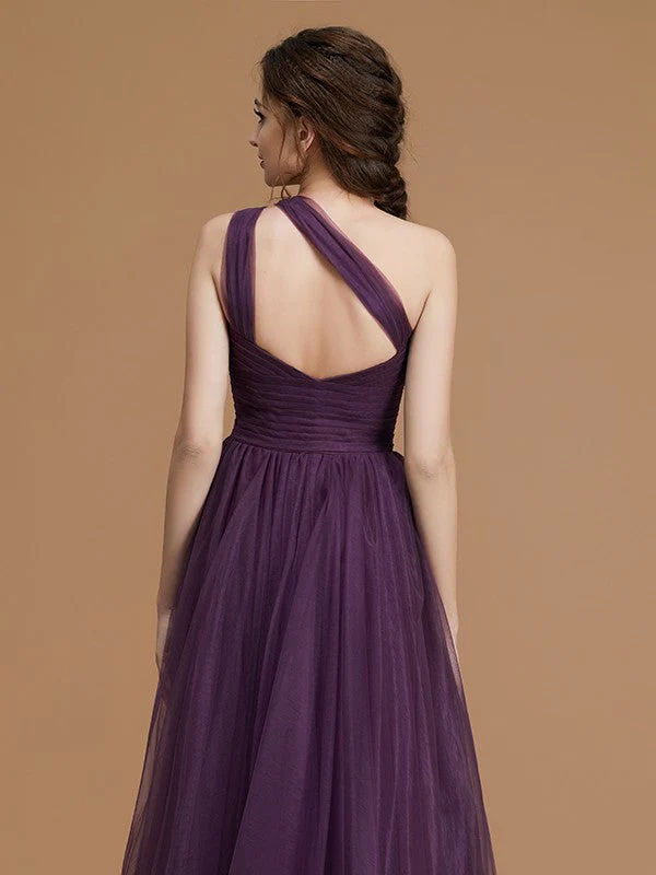 Classy Sleeveless One Shoulders Ruched Tulle Bridesmaid Dresses - Image 8