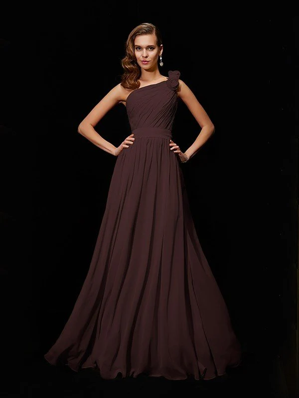 Classy Sleeveless One Shoulders Hand-Made Flower Long Chiffon Bridesmaid Dresses - Image 31
