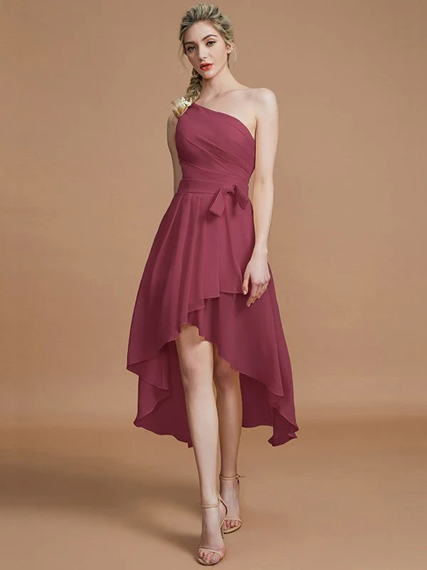 Classy Sleeveless One Shoulders Layers Asymmetrical Chiffon Bridesmaid Dresses - Image 10