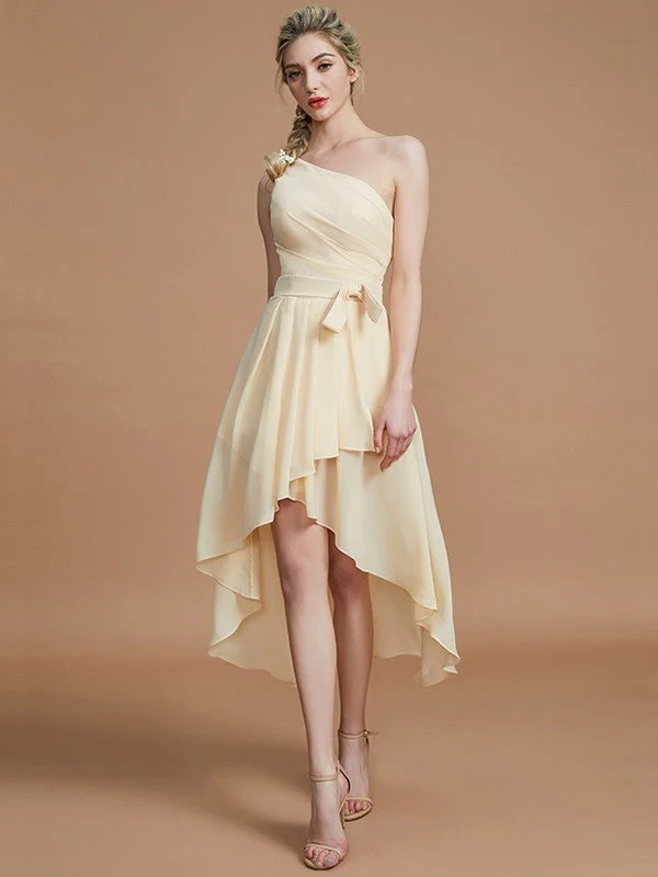 Classy Sleeveless One Shoulders Layers Asymmetrical Chiffon Bridesmaid Dresses - Image 11