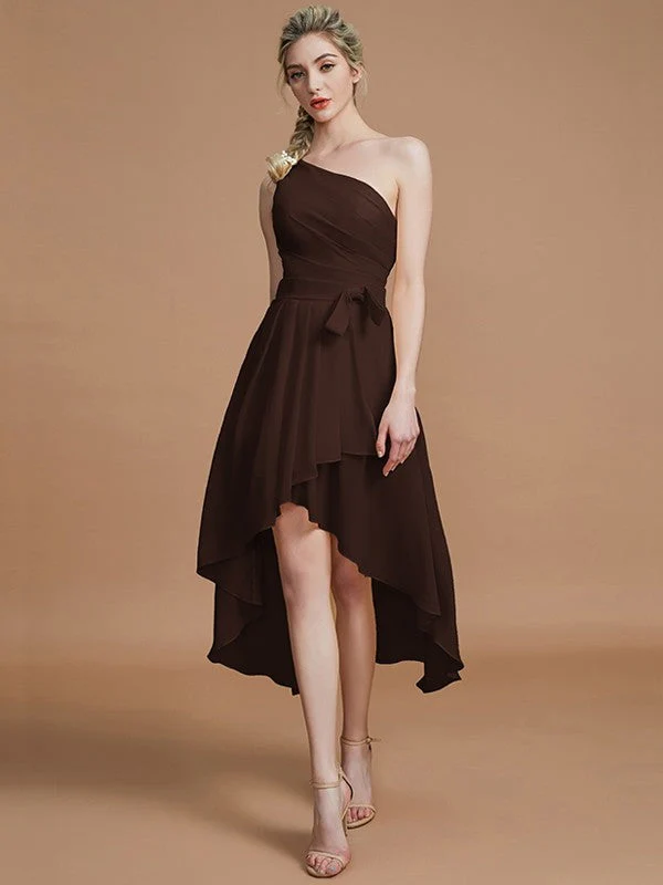 Classy Sleeveless One Shoulders Layers Asymmetrical Chiffon Bridesmaid Dresses - Image 12